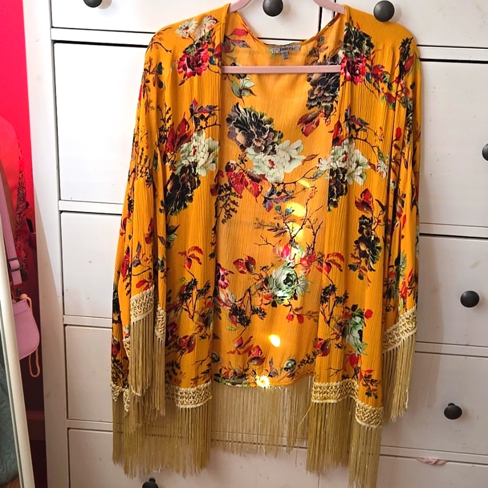 Mustard fringe kimono